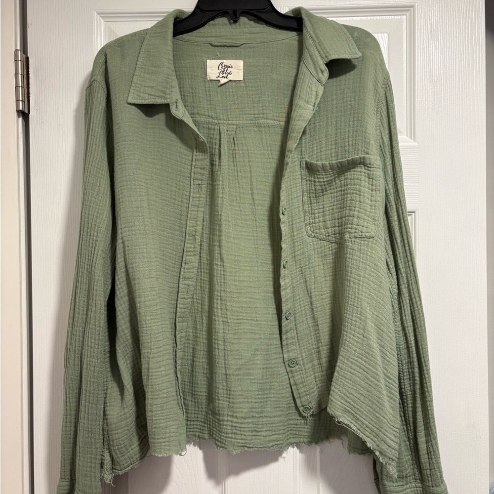 sage Green Casual Button Down Shirt